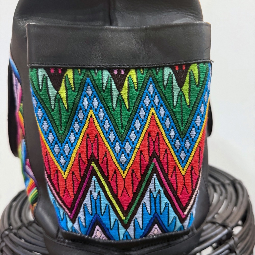 Amara Collective Huipil Leather Tote Bag Black Guatemalan Artisan Boho - Picture 7 of 11